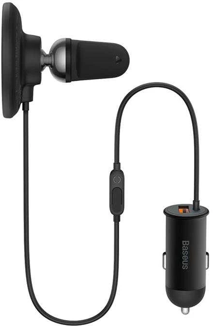 Magnetinis automobilinio telefono laikiklis Baseus CW01 prie ventiliacijos tinklelio su automobiliniu įkrovikliu USB-C, 15W + 25W (juodas)