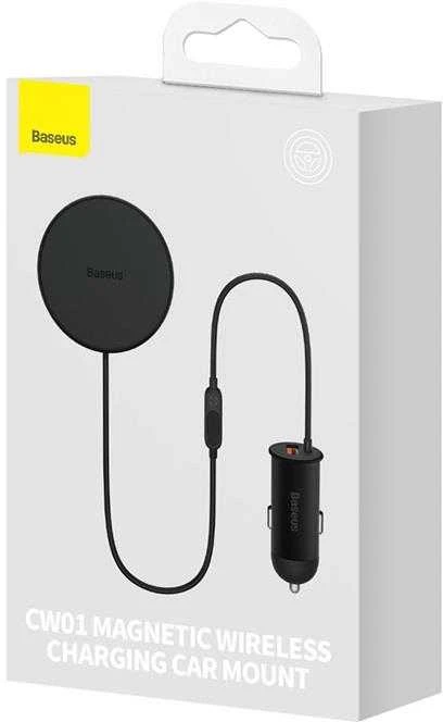 Magnetinis automobilinio telefono laikiklis Baseus CW01 prie ventiliacijos tinklelio su automobiliniu įkrovikliu USB-C, 15W + 25W (juodas)