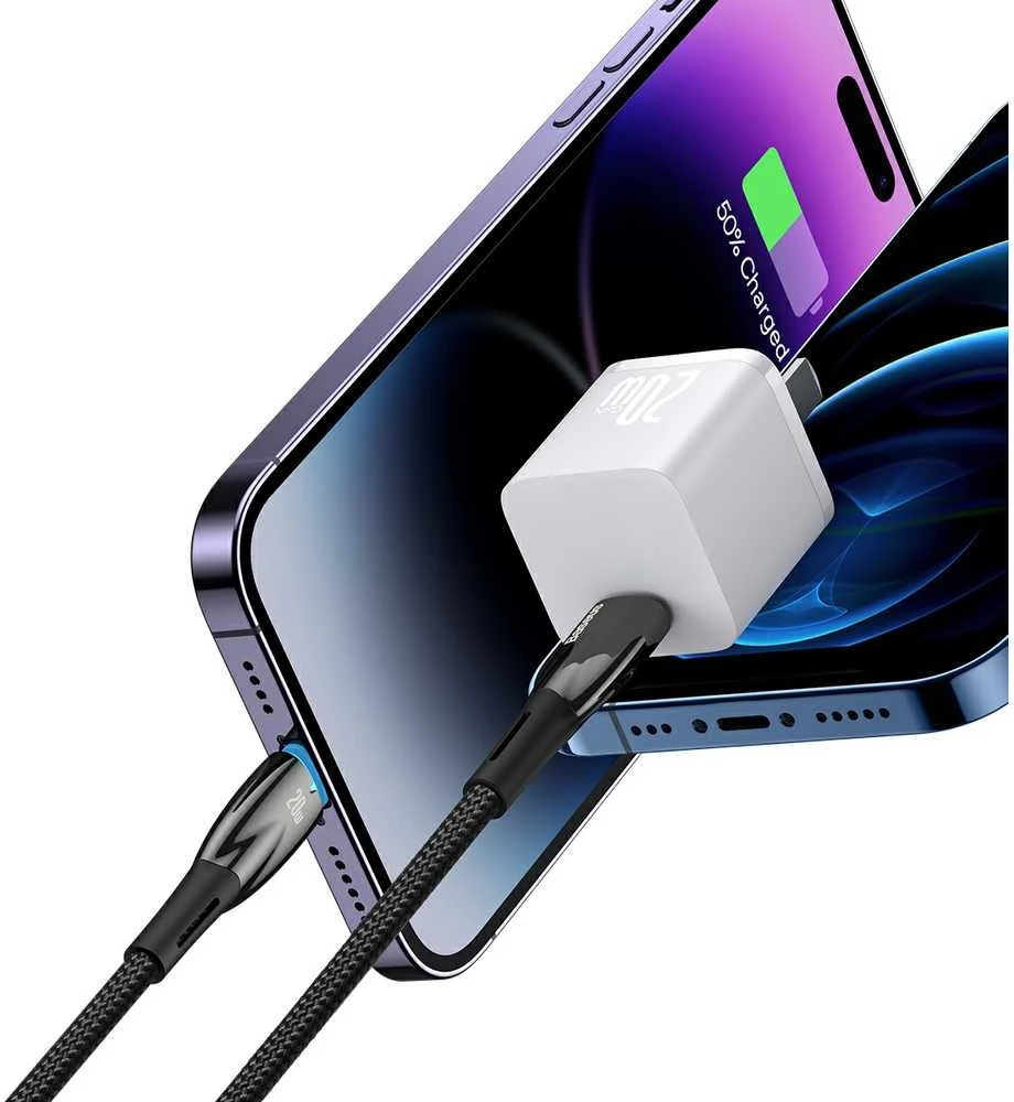 USB-C laidas, skirtas Lightning Baseus Glimmer Series, 20W, 2m (juodas)