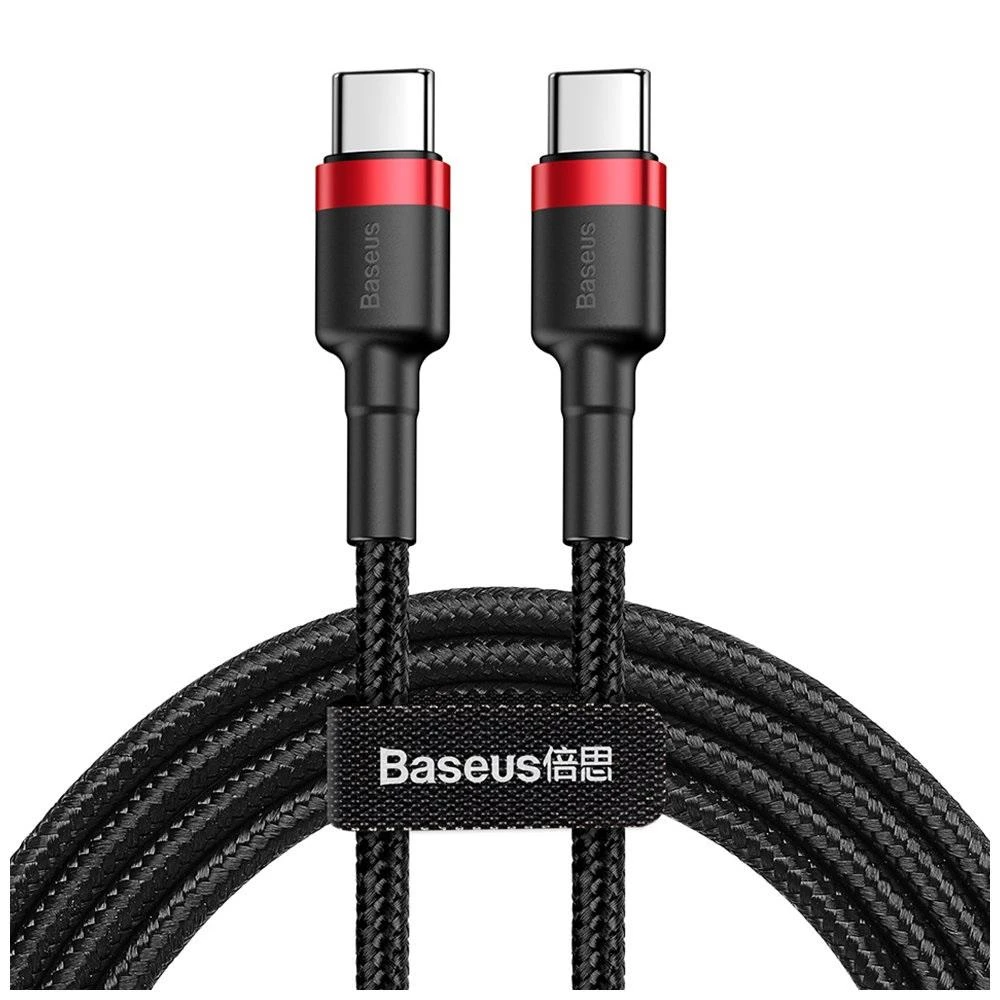 Kabelis Baseus USB2.0 C-USB C kištukas 1 m, su nailoniniu šarvu Cafule, raudonas/juodas