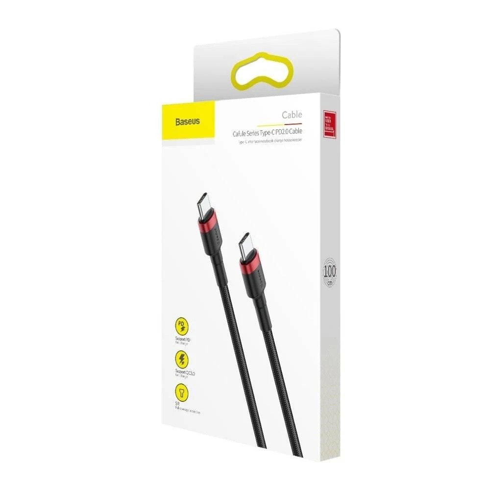 Kabelis Baseus USB2.0 C-USB C kištukas 1 m, su nailoniniu šarvu Cafule, raudonas/juodas