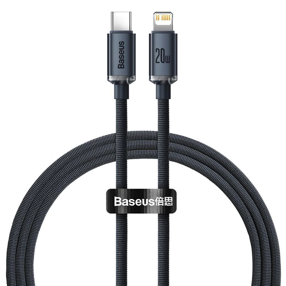 Baseus Crystal kabelis USB-C - Lightning 20W PD 1.2m - Juodas