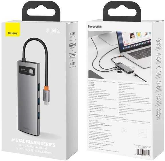 Jungčių stotelė / adapteris USB C kištukas - 8 rūšių jungtys Metal Gleam BASEUS