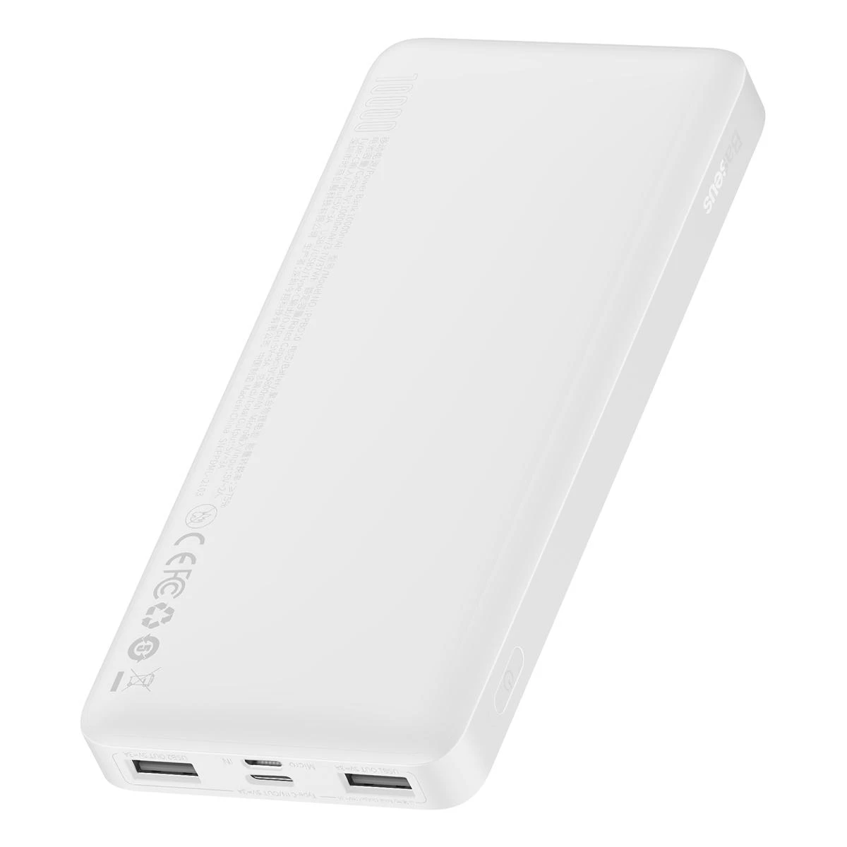 LiPo išorinis akumuliatorius (Powerbank) 10000mAh 15W 5V 3A 2xUSB + USB C Bipow baltas BASEUS