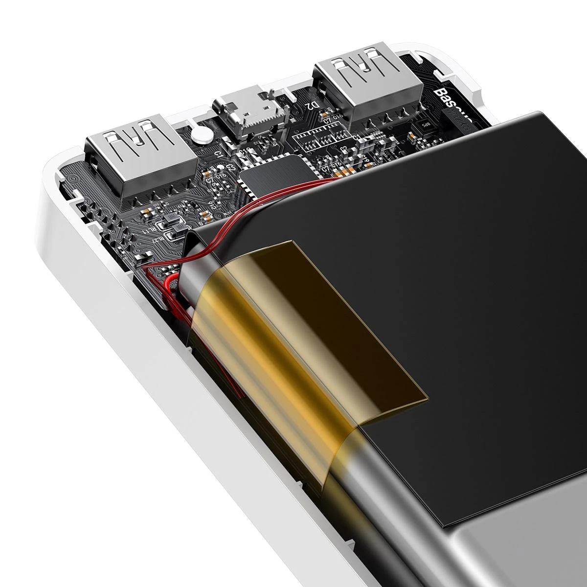 LiPo išorinis akumuliatorius (Powerbank) 10000mAh 15W 5V 3A 2xUSB + USB C Bipow baltas BASEUS