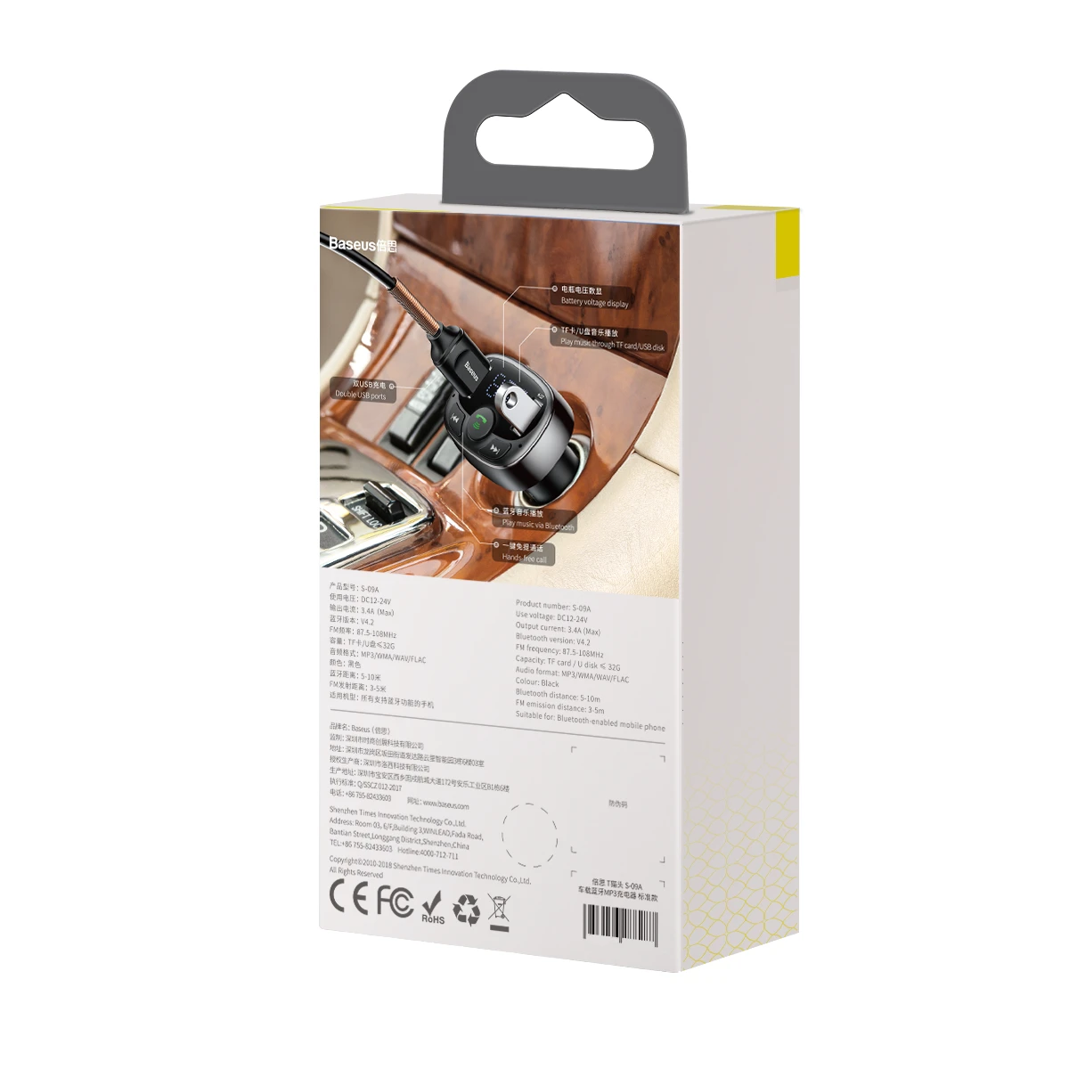 Baseus FM moduliatorius T tipo Bluetooth 2xUSB Micro SD – Juodas