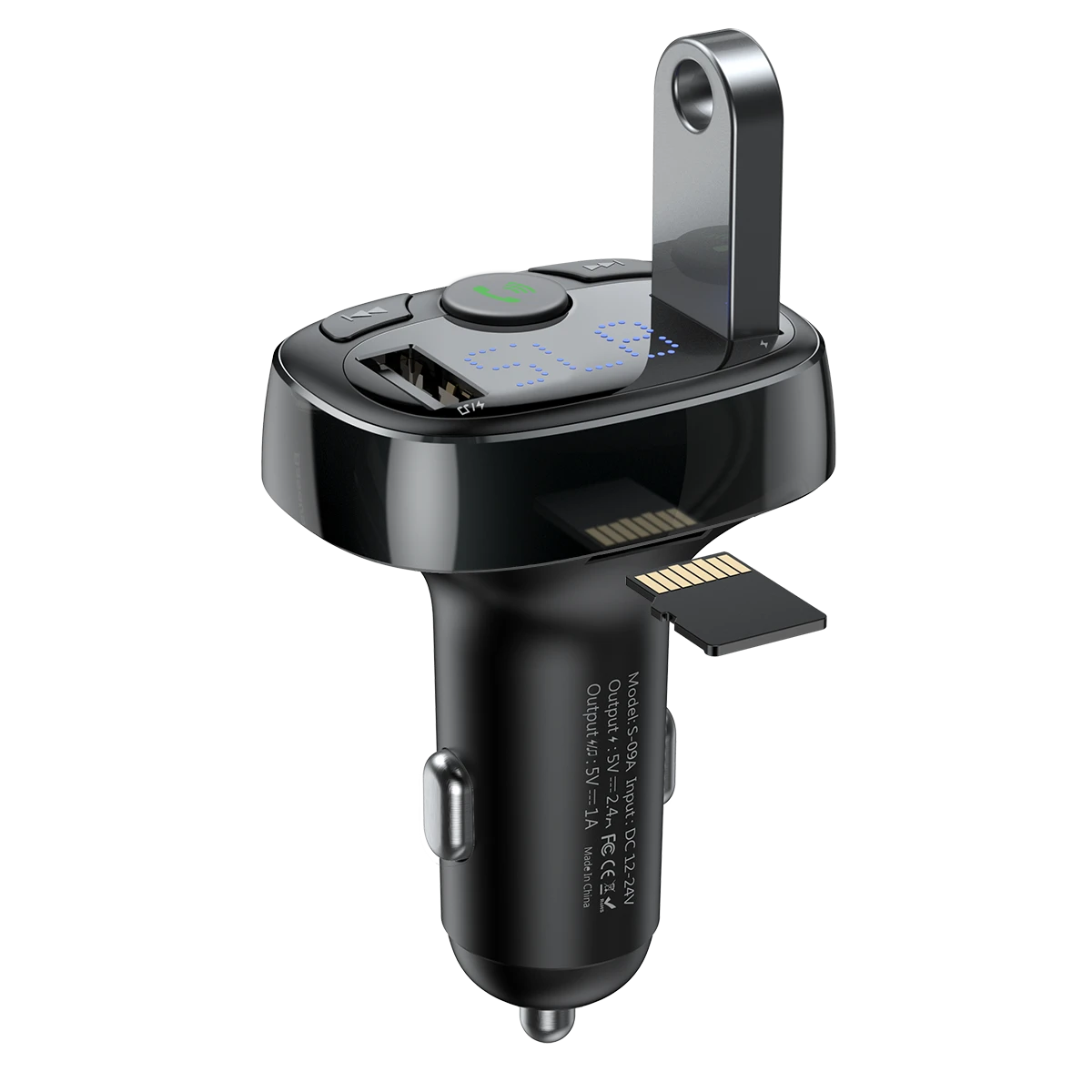 Baseus FM moduliatorius T tipo Bluetooth 2xUSB Micro SD – Juodas