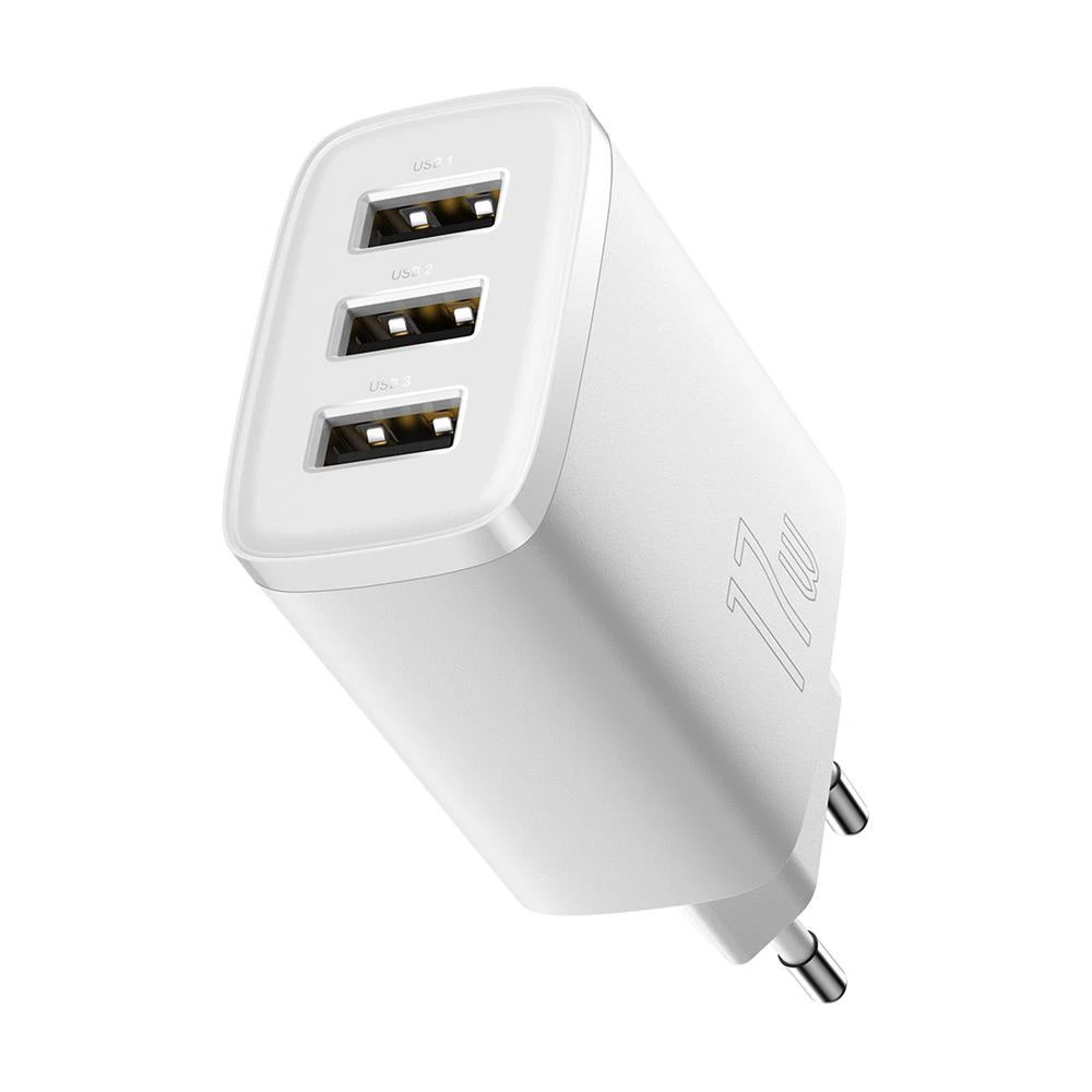 Baseus kompaktiškas greitas įkroviklis, 3x USB, 17W - baltas