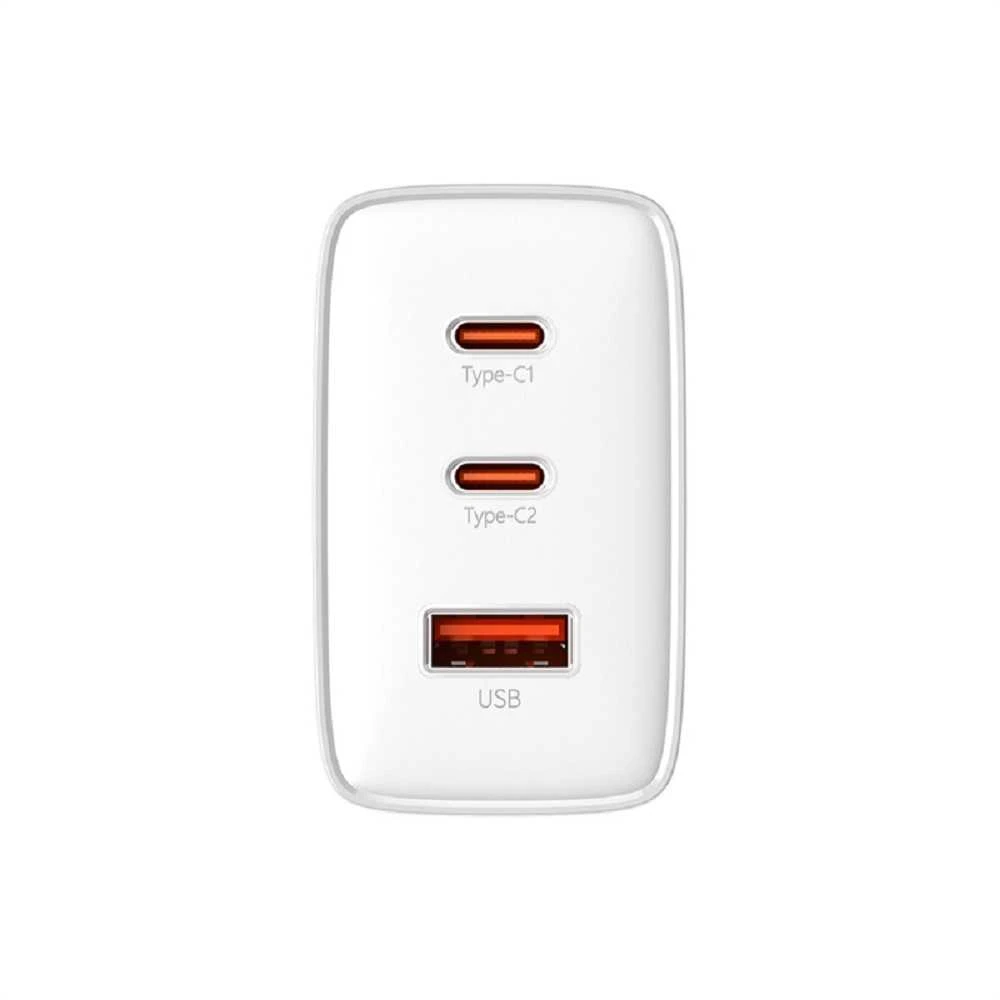 Sieninis įkroviklis Baseus OS-Cube Pro 2xUSB-C + USB, 65W (baltas)