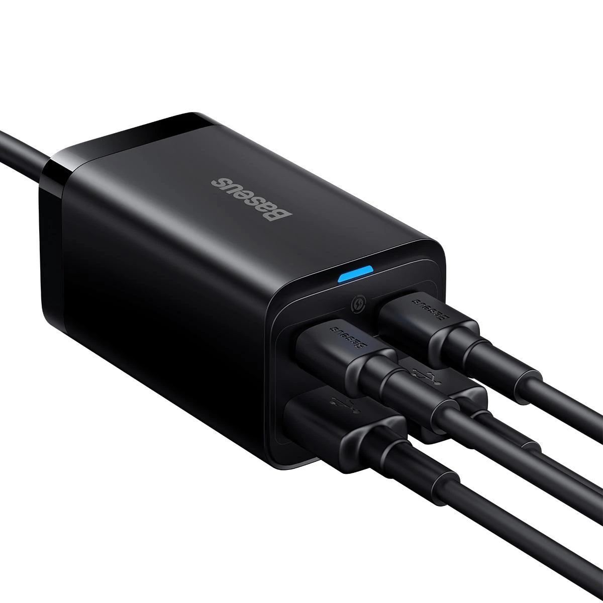 Baseus Sieninis įkroviklis GaN3 Pro 65W 2xUSB + 2xUSB-C QC4+ PD3.0 su USB-C 1.5m laidu, juodas