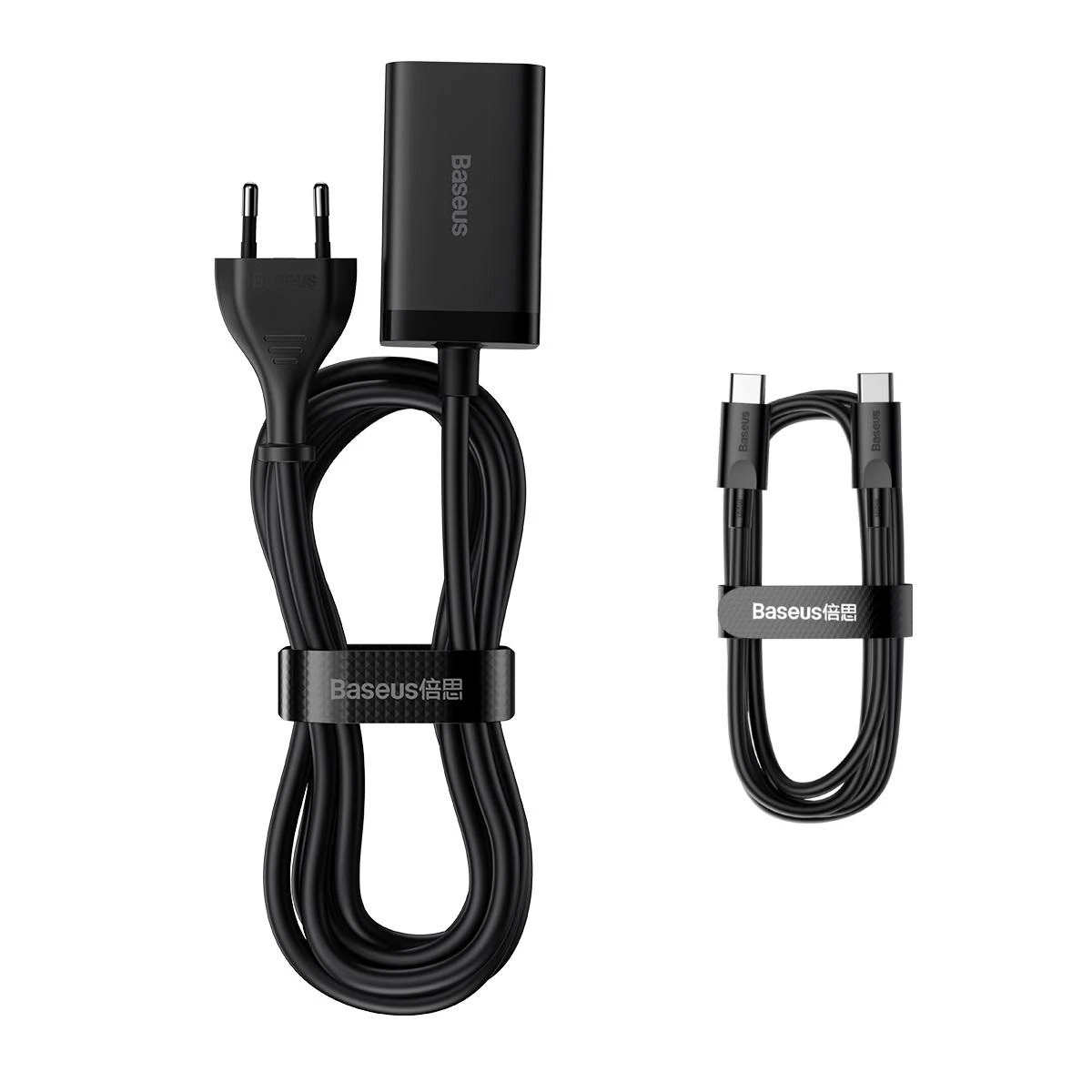 Baseus Sieninis įkroviklis GaN3 Pro 65W 2xUSB + 2xUSB-C QC4+ PD3.0 su USB-C 1.5m laidu, juodas