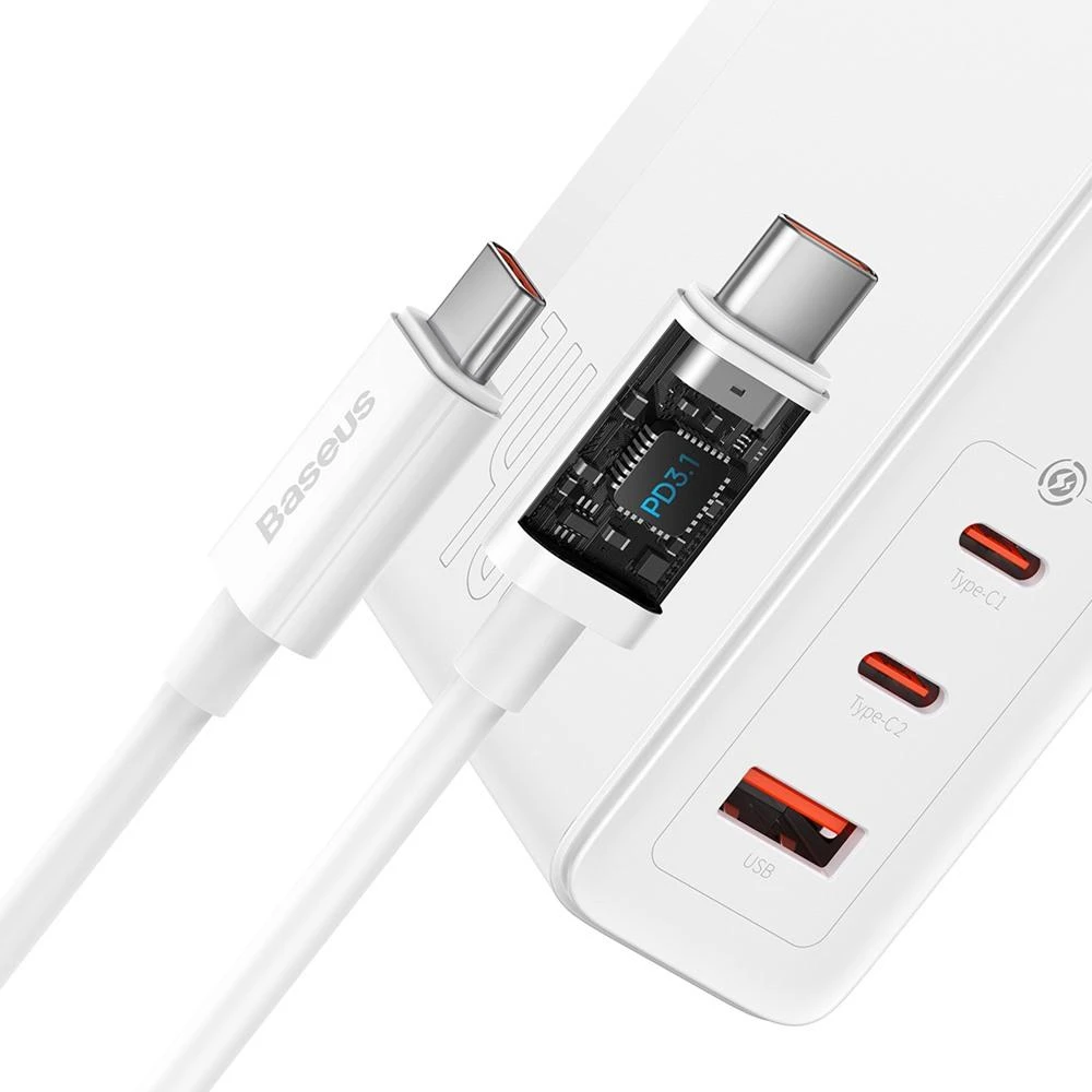 Baseus GaN5 Pro sieninis įkroviklis 2xUSB-C + USB, 140 W (balta)