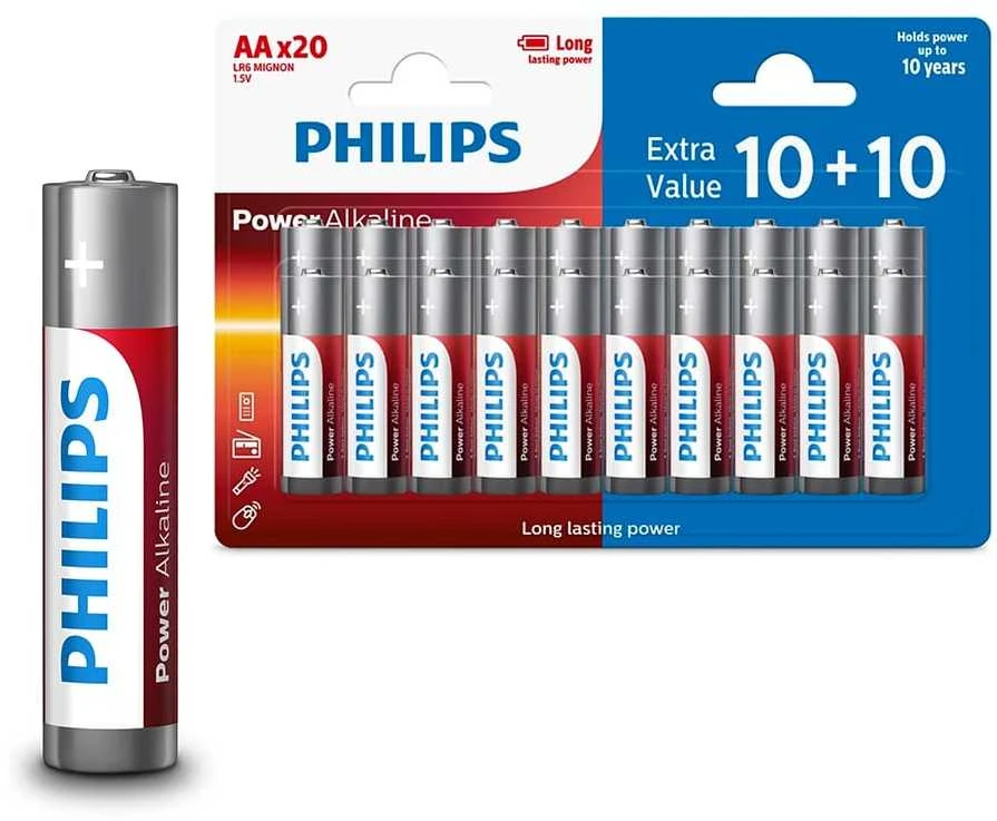 Philips AA baterijos, 20 vienetų pakuotė