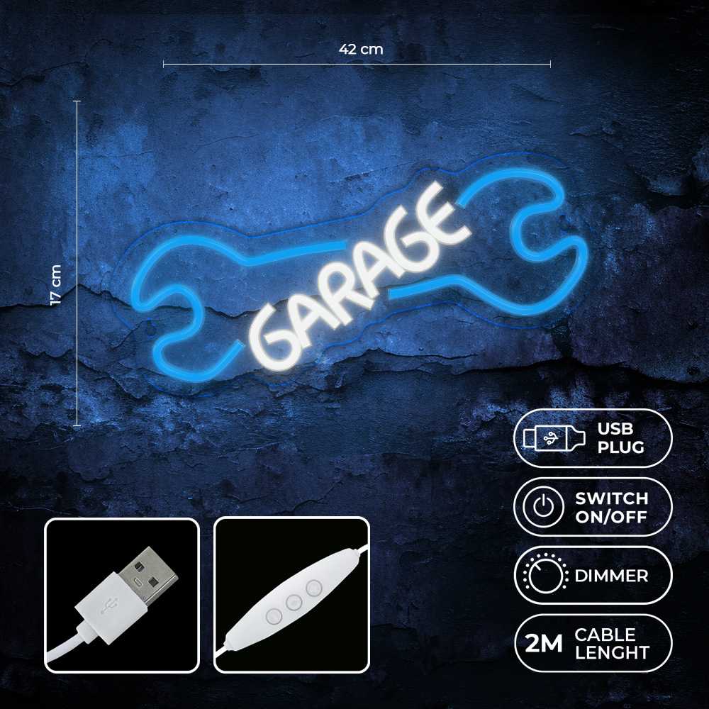 TelForceone Neon PLEXI LED GARAGE mėlyna balta NNE22 Neolia