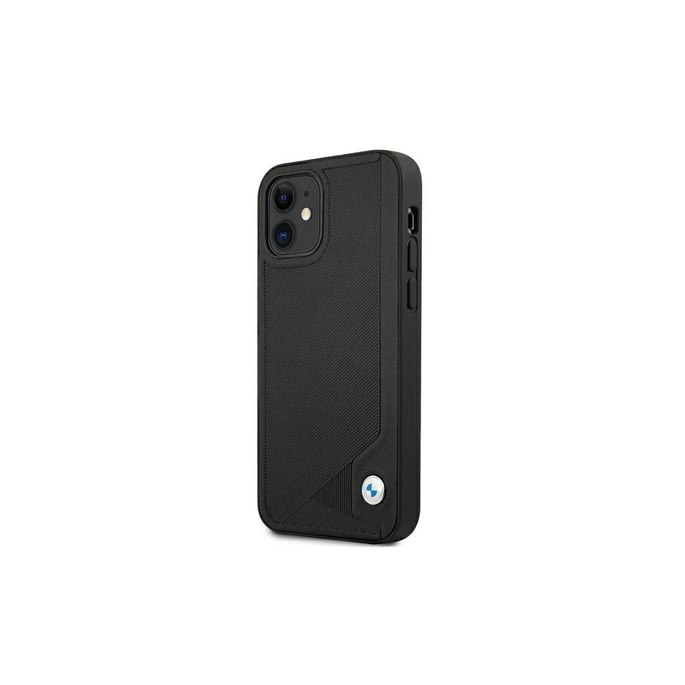 BMW BMHCP12MRCDPK Apple iPhone 12 / 12 Pro 6,1″ juodos spalvos kietas dėklas Leather Deboss