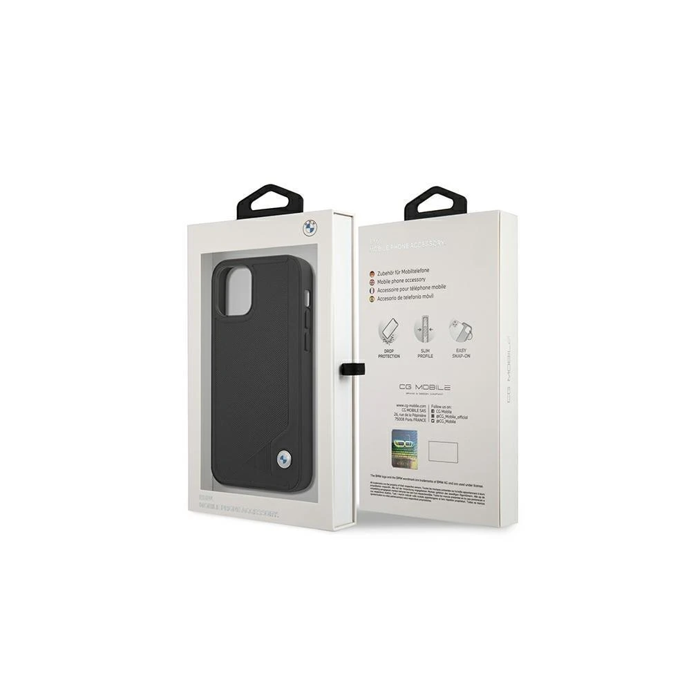 BMW BMHCP12MRCDPK Apple iPhone 12 / 12 Pro 6,1″ juodos spalvos kietas dėklas Leather Deboss