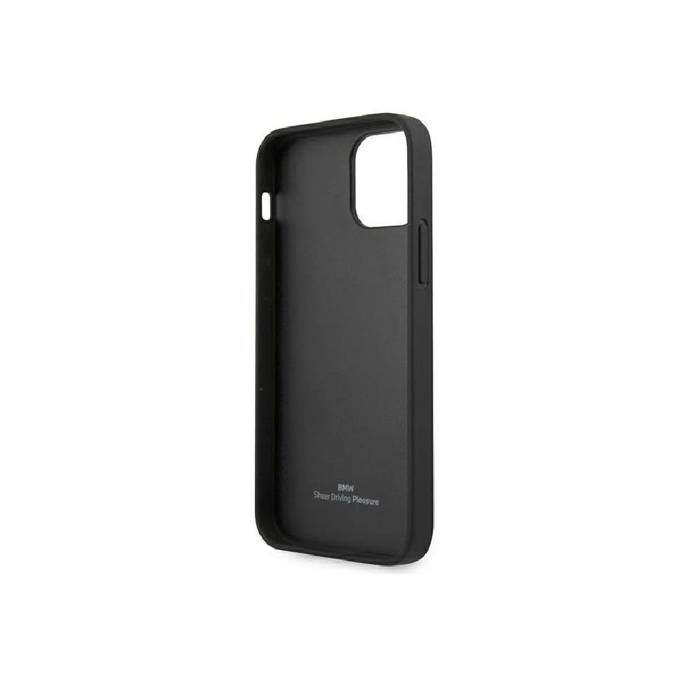 BMW BMHCP12LRSPPK Apple iPhone 12 Pro Max 6,7″ juodos spalvos kietas dėklas Leather Curve Perforate