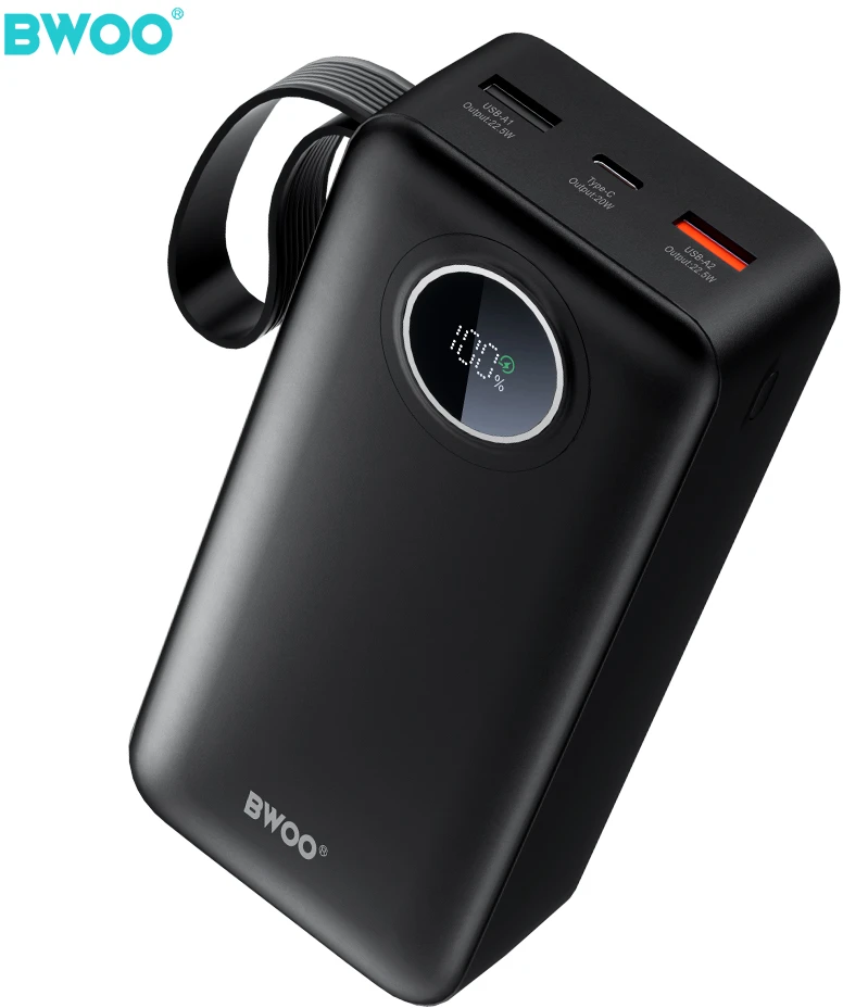 Išorinė baterija POWER BANK Bwoo (BO-P64) 30000mAh (2xUSB; 1xUSB-C; 22,5W) juoda