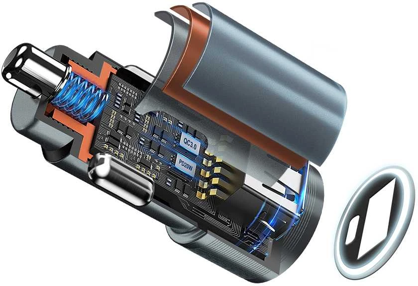 Įkroviklis automobilinis Bwoo (CC73) (1xUSB; 1xUSB-C; 38W) juodas
