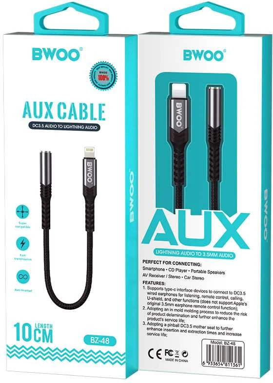 Oem BWOO garso adapterio kabelis BZ48 aux 3,5 mm į žaibolaidį juodas