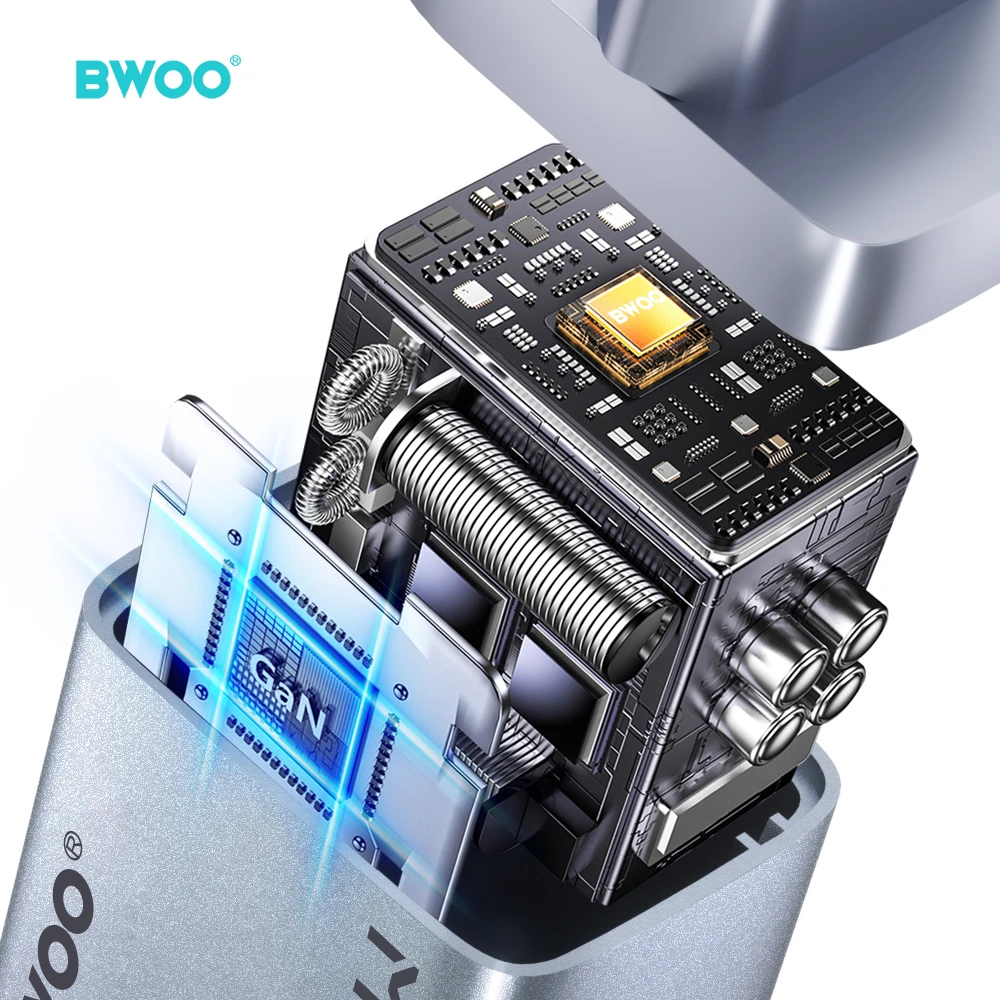 BWOO BO-CDA236 GaN wall charger 1xUSB-C 3A PD 30W pilkas with PPS