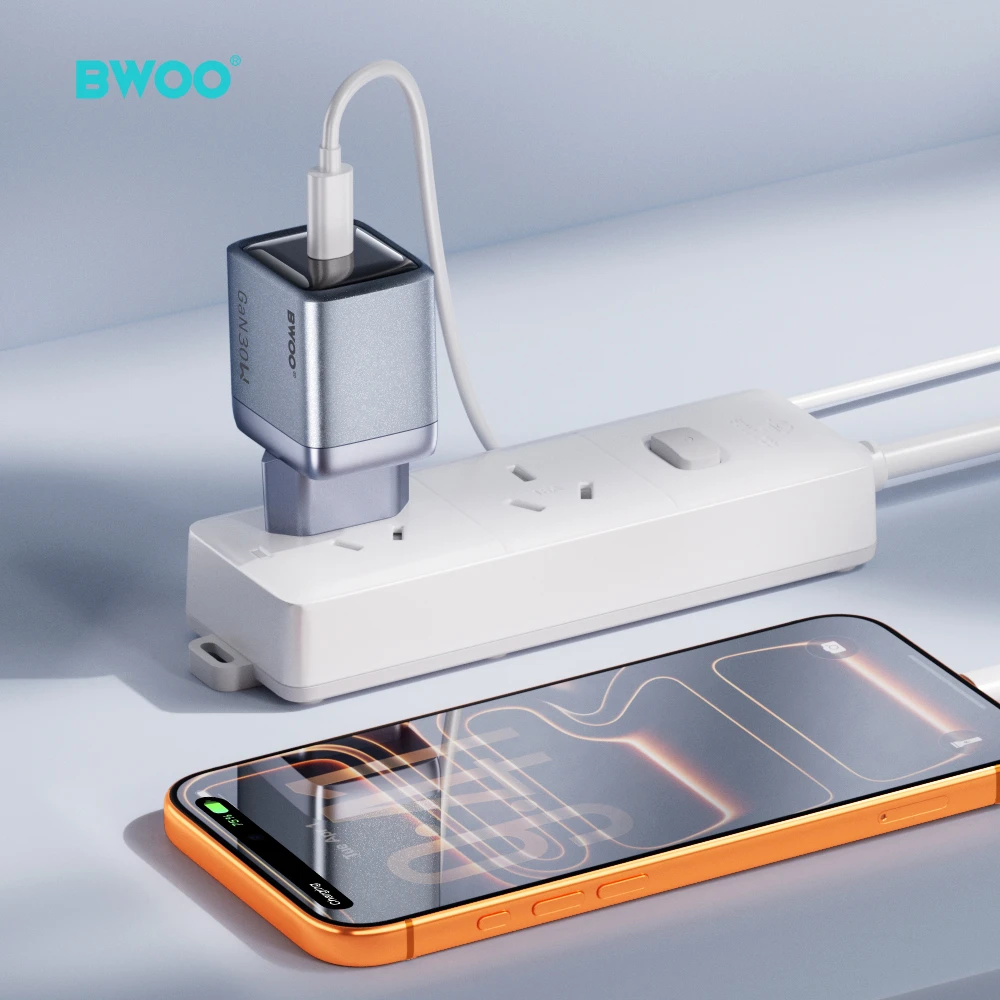 BWOO BO-CDA236 GaN wall charger 1xUSB-C 3A PD 30W pilkas with PPS