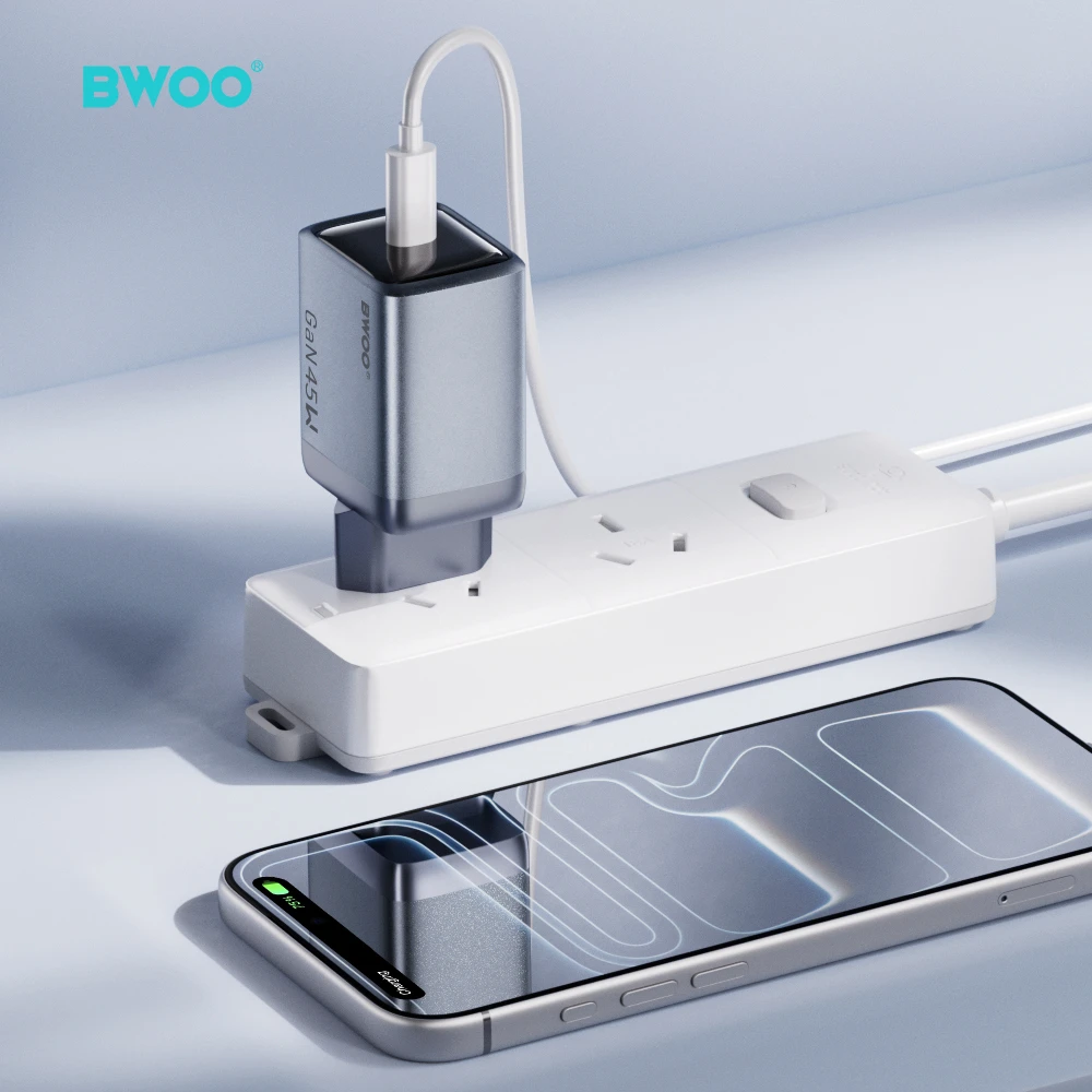 BWOO BO-CDA238 wall charger 1xUSB-C 3A PD 45W pilkas with PPS