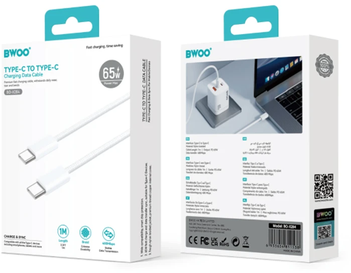 BWOO Fast 60W kabelis BO-X284 USB-C į USB-C, skirtas "iPhone 15" serijai
