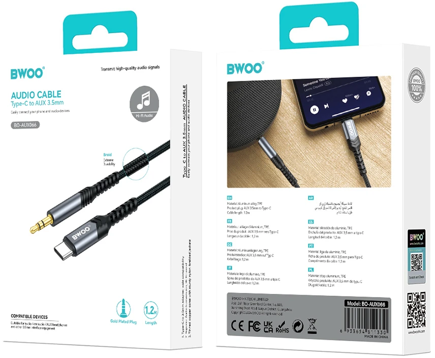 BWOO garso kabelis BO-AUX066 aux 3,5 mm-USB-C