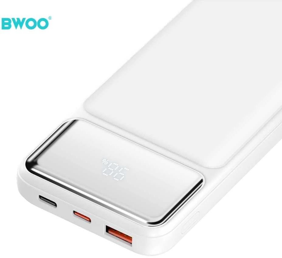 BWOO itin plonas 22,5 W 10000 mAh išorinis akumuliatorius, baltas