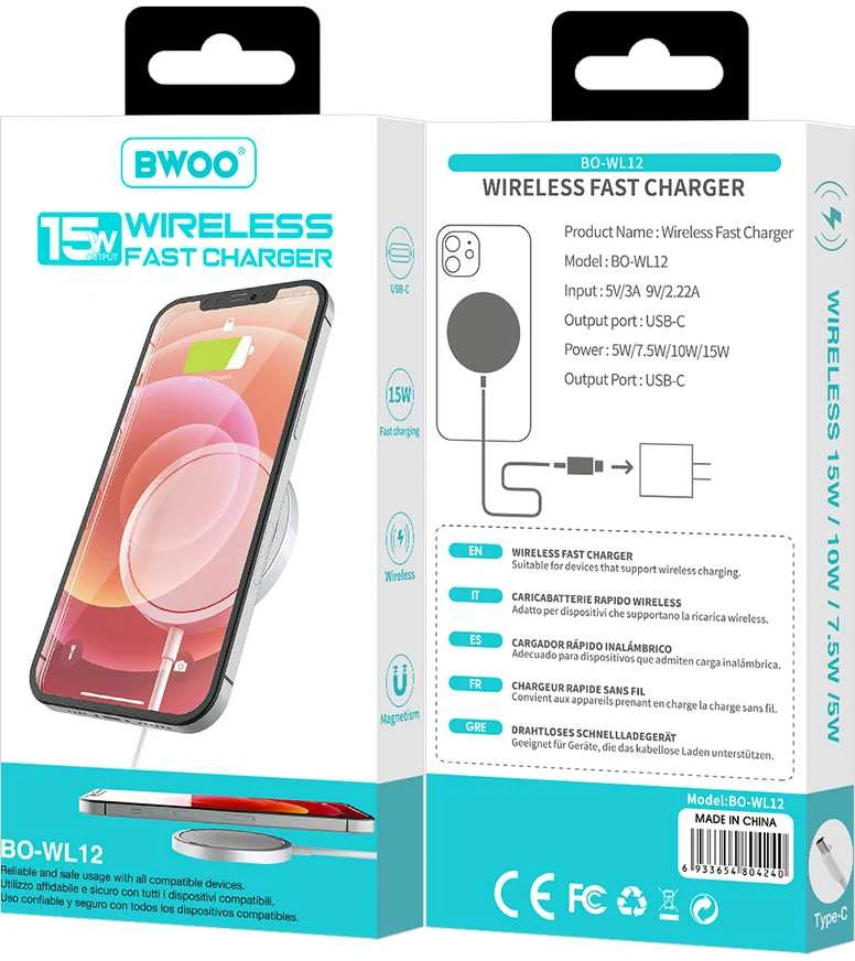 BWOO WL-12 PD belaidis įkroviklis 15W juodas