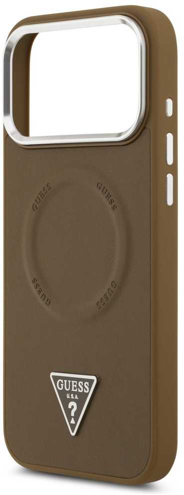 GUESS dėklas, skirtas IPHONE 17 Pro, suderinamas su MagSafe GUHMP17LPSDTSCMW (PU su trikampio logotipu), rudas