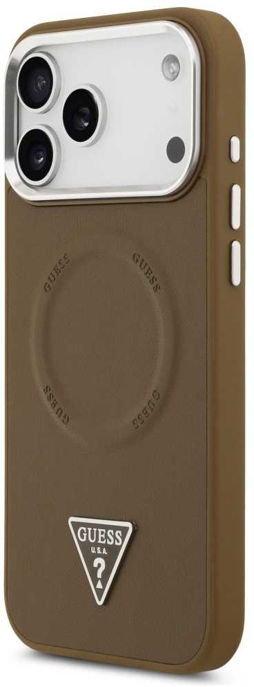 GUESS dėklas, skirtas IPHONE 17 Pro, suderinamas su MagSafe GUHMP17LPSDTSCMW (PU su trikampio logotipu), rudas