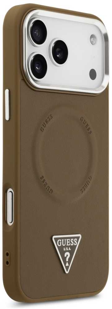 GUESS dėklas, skirtas IPHONE 17 Pro, suderinamas su MagSafe GUHMP17LPSDTSCMW (PU su trikampio logotipu), rudas