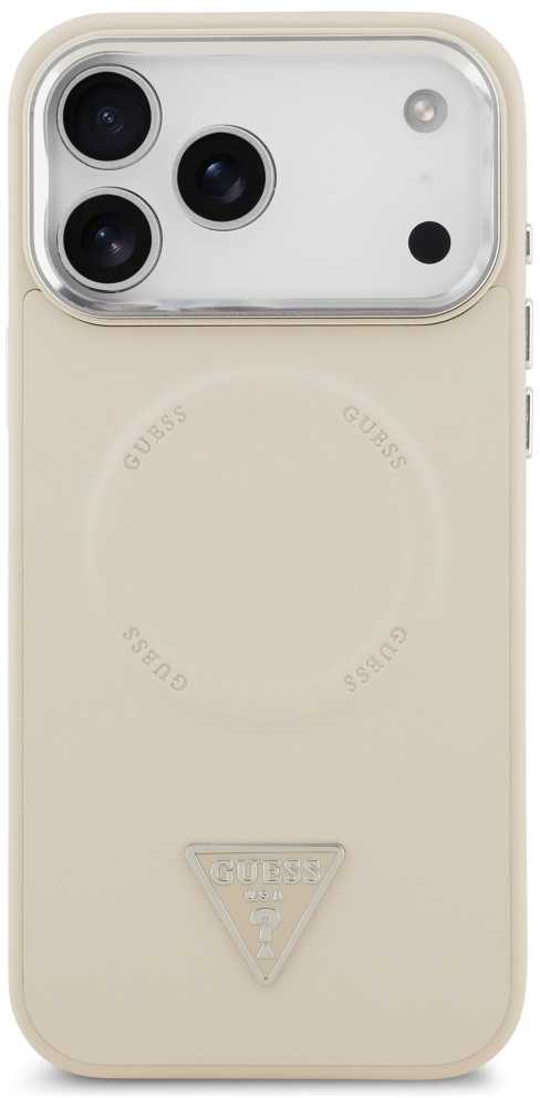 Guess Triangle Logo MagSafe dėklas skirtas Apple iPhone 17 Pro Max rusvai gelsvas