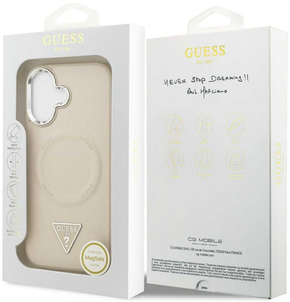 Guess Triangle Logo MagSafe dėklas skirtas Apple iPhone 17 rusvai gelsvas