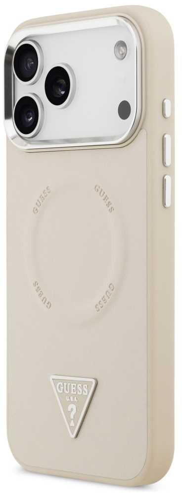 Guess Triangle Logo MagSafe dėklas skirtas Apple iPhone 17 Pro Max rusvai gelsvas