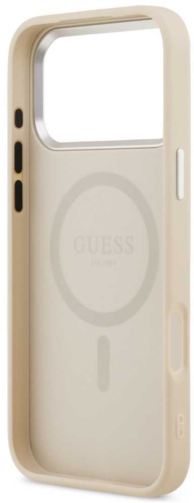 Guess Triangle Logo MagSafe dėklas skirtas Apple iPhone 17 Pro Max rusvai gelsvas