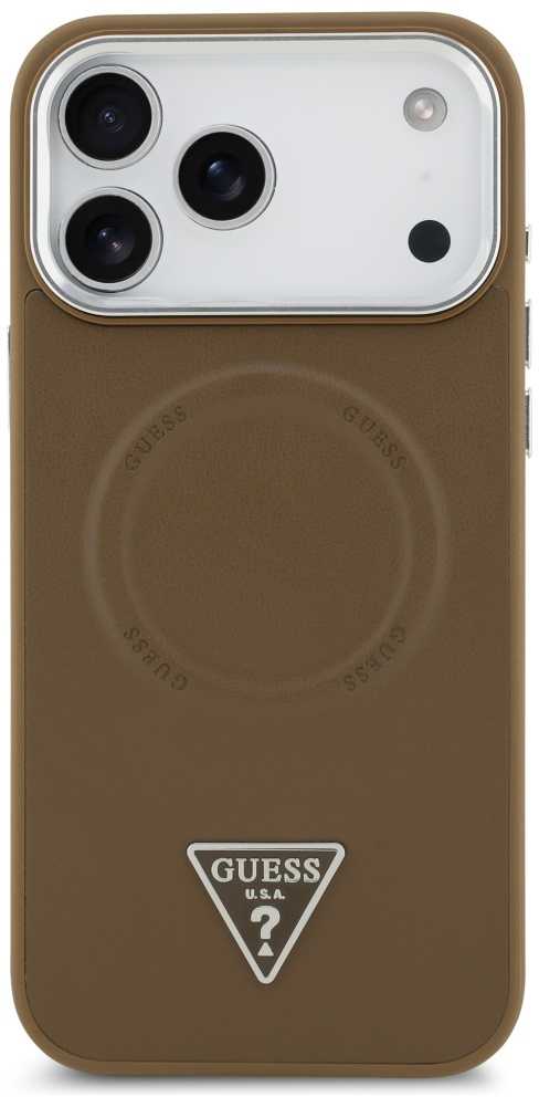 GUESS dėklas, skirtas IPHONE 17 Pro, suderinamas su MagSafe GUHMP17LPSDTSCMW (PU su trikampio logotipu), rudas