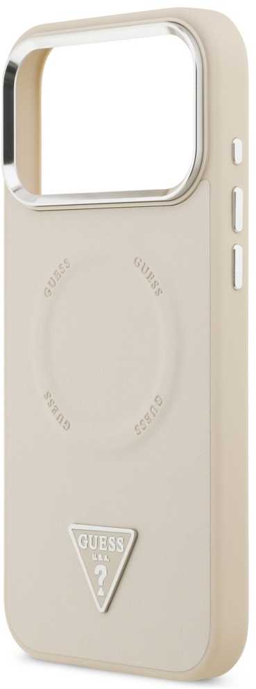 Guess Triangle Logo MagSafe dėklas skirtas Apple iPhone 17 Pro Max rusvai gelsvas