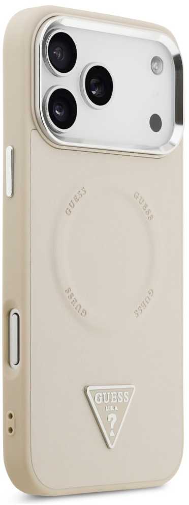 Guess Triangle Logo MagSafe dėklas skirtas Apple iPhone 17 Pro Max rusvai gelsvas