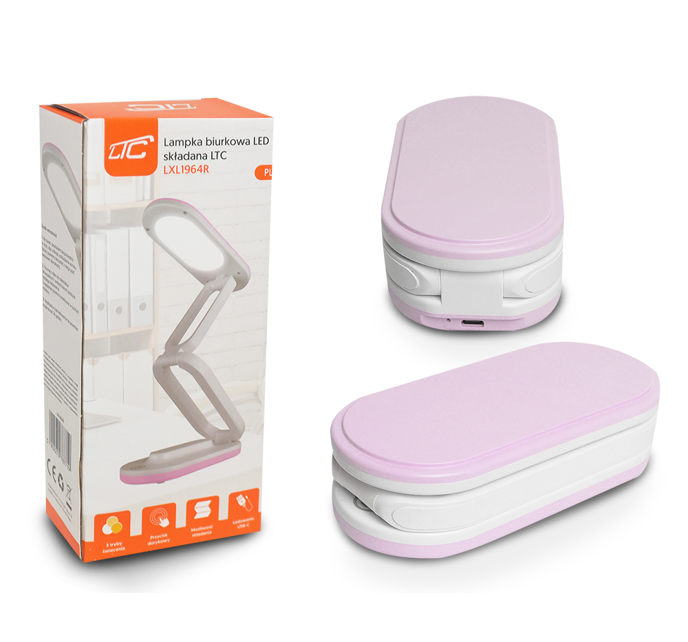 Sulankstoma LED stalinė lempa 10W, 3000/4500/6000K, 1200mAh, rožinė, LTC