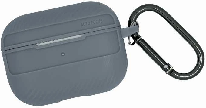 Pilkas AirPods dėklas su karabinu