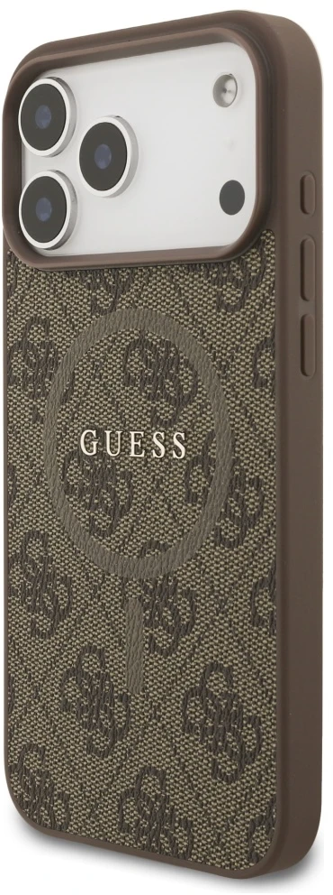 GUESS dėklas, skirtas IPHONE 17 Pro Max, suderinamas su MagSafe GUHMP17XG4GFRW (PU 4G Ring Classic Logo) rudas