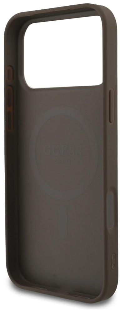 GUESS dėklas, skirtas IPHONE 17 Pro Max, suderinamas su MagSafe GUHMP17XG4GFRW (PU 4G Ring Classic Logo) rudas