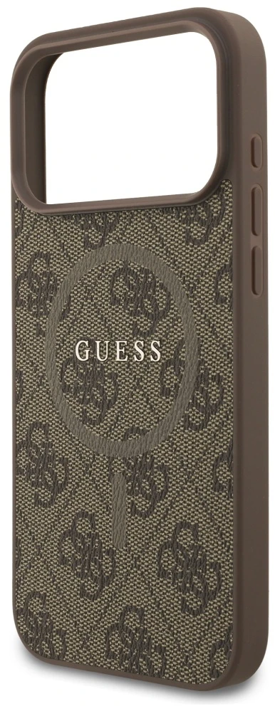 GUESS dėklas, skirtas IPHONE 17 Pro Max, suderinamas su MagSafe GUHMP17XG4GFRW (PU 4G Ring Classic Logo) rudas