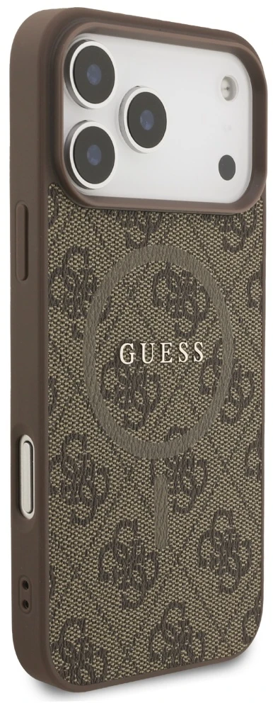 GUESS dėklas, skirtas IPHONE 17 Pro Max, suderinamas su MagSafe GUHMP17XG4GFRW (PU 4G Ring Classic Logo) rudas