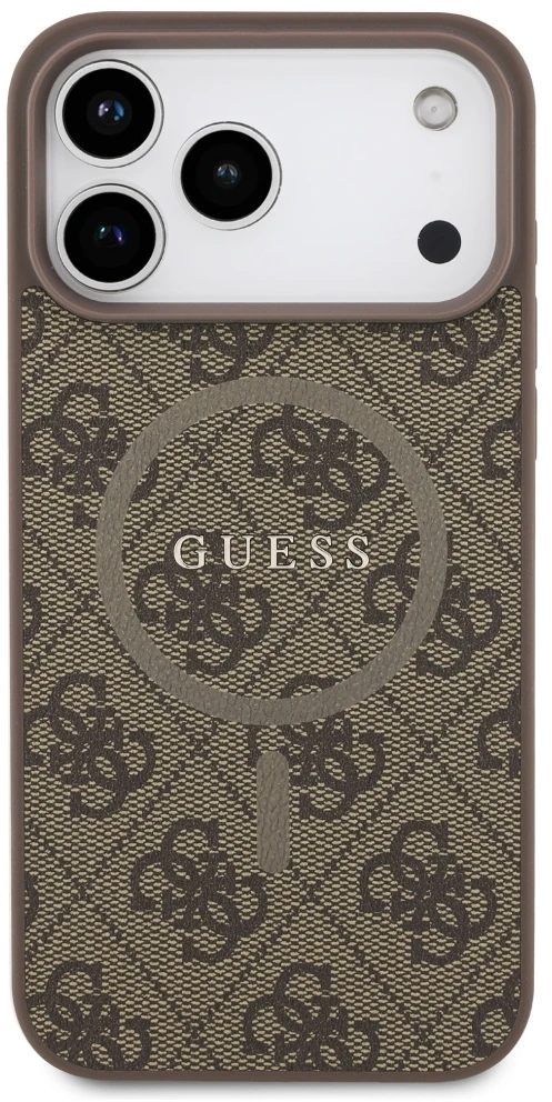 GUESS dėklas, skirtas IPHONE 17 Pro Max, suderinamas su MagSafe GUHMP17XG4GFRW (PU 4G Ring Classic Logo) rudas