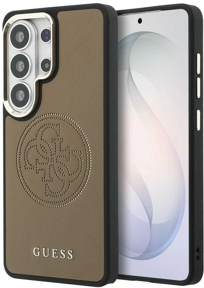 Guess PU Perforated 4G Logo Magnetic dėklas skirtas Samsung Galaxy S26 Ultra rudos spalvos