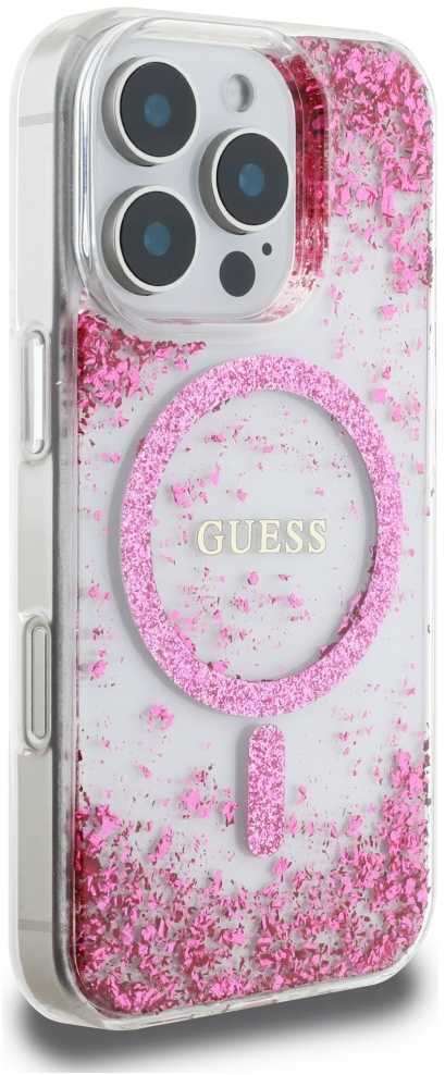 Dėklas GUESS HC Resin Bottom Glitter Magsafe skirtas Apple iPhone 16 Pro rožinės spalvos